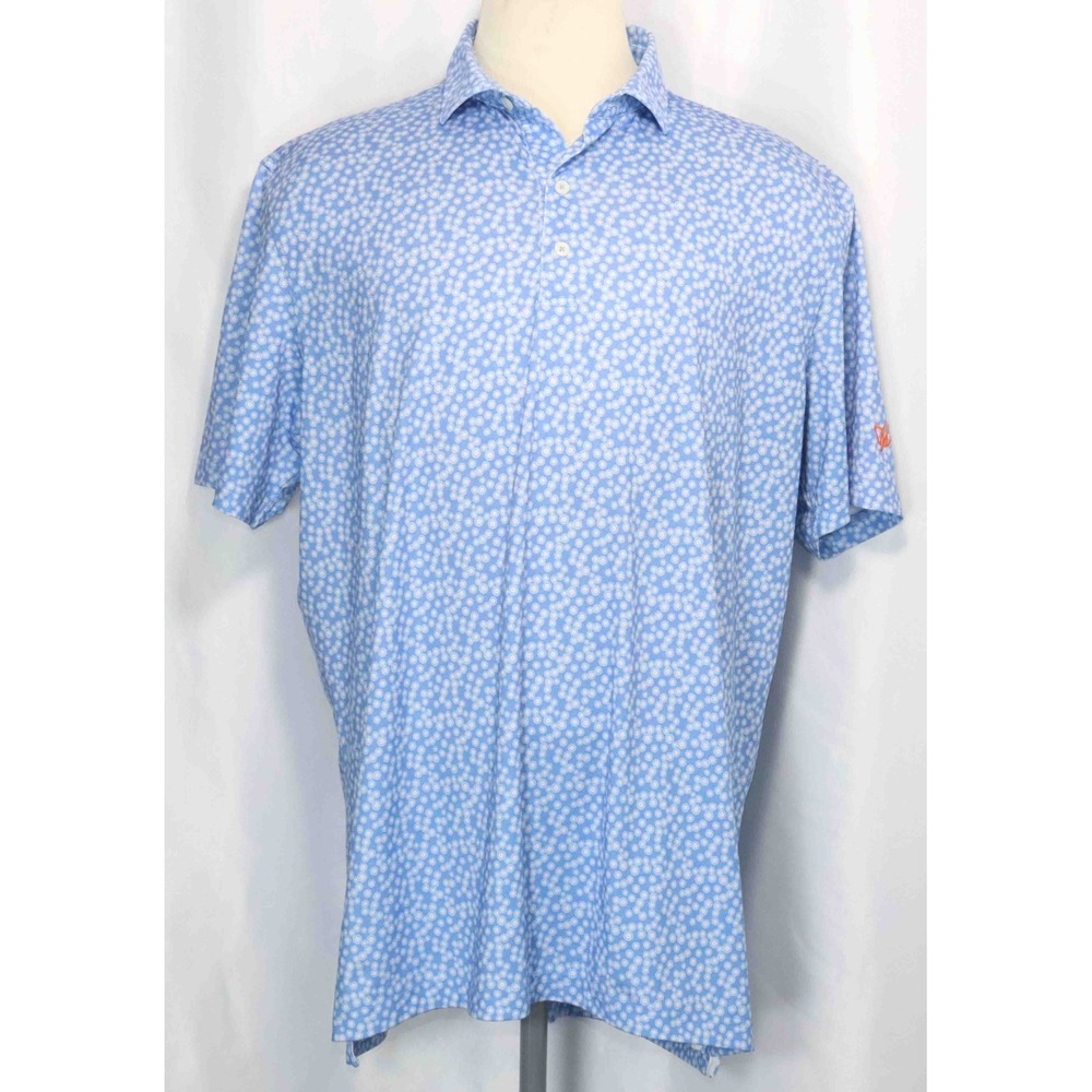Johnnie O Costner Blue‎ All Over Print Performance Polo Shirt Mens Size XL
